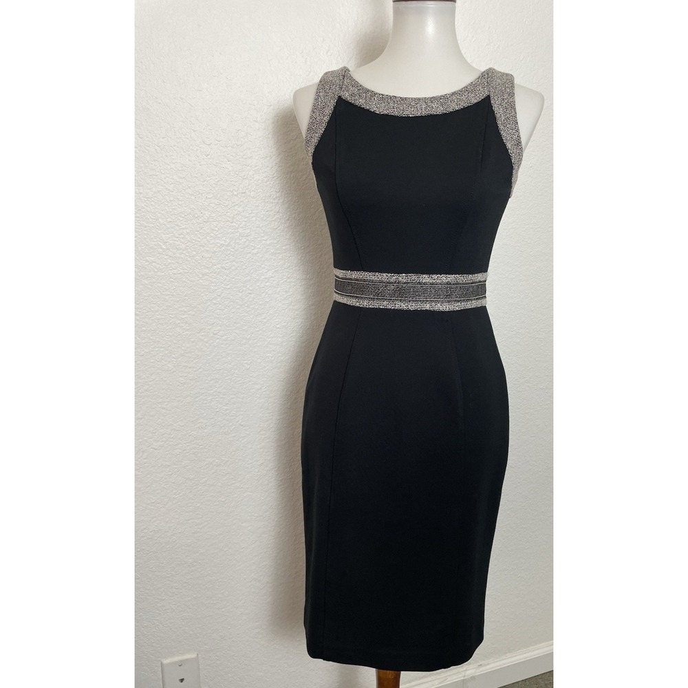 White House Black Market Sheath Dress Women 0 Tweed Trim Corpcore Quiet Luxury